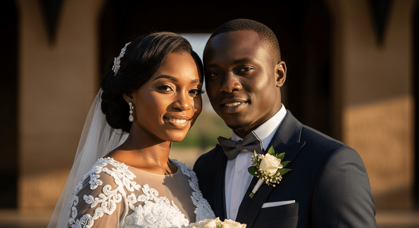 Couple africain élégant en tenue de mariage